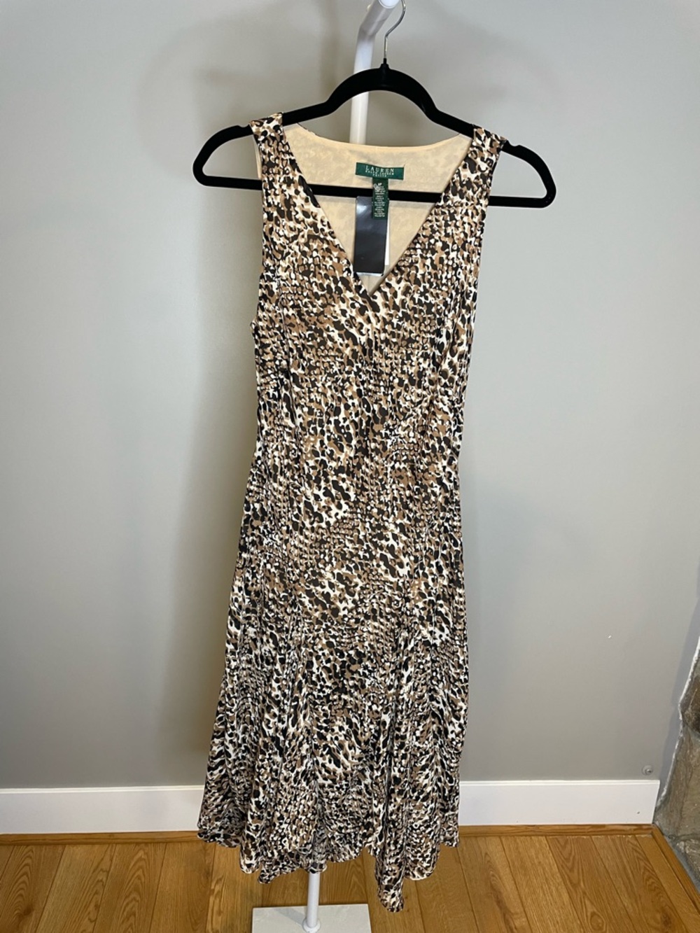 Lauren Ralph Lauren Leopard-Print V-Neck Midi Dress Wedding Guest - 8P NWT